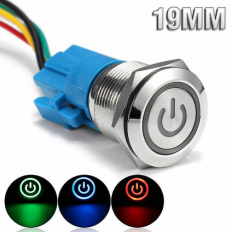 Переключатель металлический с подсветкой 19мм с фиксацией