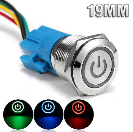 Переключатель металлический с подсветкой 19мм с фиксацией