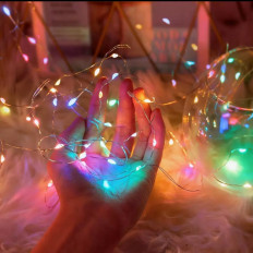 Светодиодная гирлянда Капельки на батарейках (медная проволока) 5м