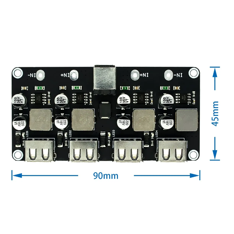 4х канальный USB модуль заряда (QC3.0 QC2.0 USB DC-DC)